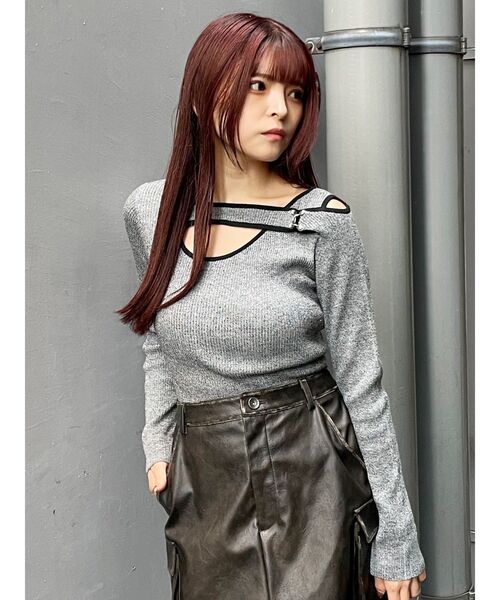 MURUA（ムルーア）の「フロントオープンリブニット（ニット/セーター・レディース・ホワイト/グレー/ブルー/ブラック・FREE）」の6枚目の写真