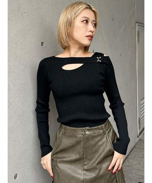 MURUA（ムルーア）の「フロントオープンリブニット（ニット/セーター・レディース・ホワイト/グレー/ブルー/ブラック・FREE）」の10枚目の写真