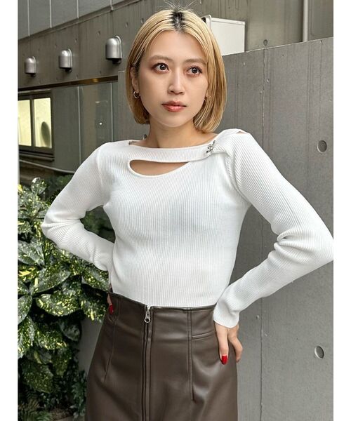 MURUA（ムルーア）の「フロントオープンリブニット（ニット/セーター・レディース・ホワイト/グレー/ブルー/ブラック・FREE）」の12枚目の写真