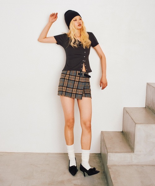 新品 ACLENT アクレント　ボリュームラップチェックスカート　新品 Volume wrap check skirt｜ACLENT（アクレント）