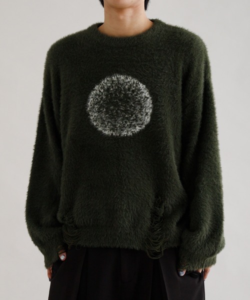 セール】【EPNK】Damage logo shaggy knit / ダメージロゴ