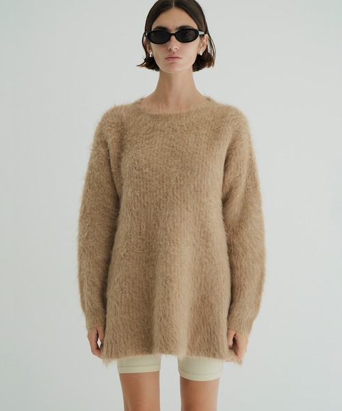 BOAT NECK SHAGGY KNIT ONEPIECE ベージュ BOAT NECK SHAGGY KNIT ONEPIECE（ワンピース）｜CLANE（クラネ