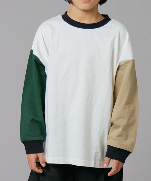 PAIRMANON STREET（ペアマノンストリート）の「【PAIRMANON STREET】ベーシック クレイジー 配色 シンプル 長袖 Tシャツ（Tシャツ/カットソー・キッズ・ベージュ/グリーン系その他/ブラック/ホワイト/ホワイト系その他/ベージュ系その他/グリーン/ブラック系その他・100/110/120/130/140/150/160/90）」の18枚目の写真