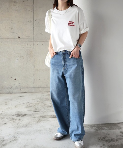 ANME（アンメ）の「【新色・新サイズ追加】ANMEロゴ刺繍半袖Tシャツ（Tシャツ/カットソー・レディース・ホワイト×ブラック/グレー系その他/ホワイト×レッド/ホワイト×ブルー/ブラック×ホワイト/ベージュ系その他/ライトグレー系/ホワイト×グレー・M/L/XL/XXL/S）」の12枚目の写真