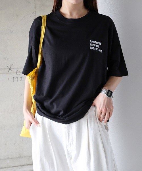 ANME（アンメ）の「【新色・新サイズ追加】ANMEエンブロイダリーロゴ半袖Tシャツ（Tシャツ/カットソー・レディース・ホワイト×ブラック/グレー系その他/ホワイト×レッド/ホワイト×ブルー/ブラック×ホワイト/ベージュ系その他/ライトグレー系/ホワイト×グレー・M/L/XL/XXL/S）」の21枚目の写真
