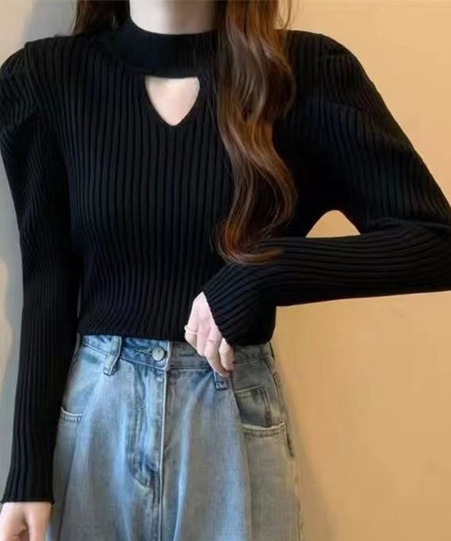 Lace Ladies(レースレディース)の「ボタン付き カットアウト リブ ニット プルオーバー(ニット/セーター・レディース・ホワイト/ブラック/アイボリー/ブラウン・FREE)」の7枚目の写真