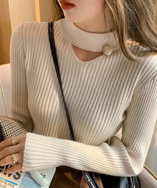 Lace Ladies(レースレディース)の「ボタン付き カットアウト リブ ニット プルオーバー(ニット/セーター・レディース・ホワイト/ブラック/アイボリー/ブラウン・FREE)」の12枚目の写真