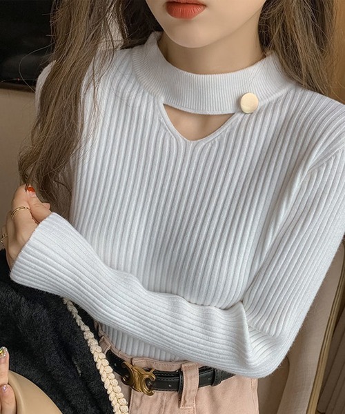 Lace Ladies(レースレディース)の「ボタン付き カットアウト リブ ニット プルオーバー(ニット/セーター・レディース・ホワイト/ブラック/アイボリー/ブラウン・FREE)」の13枚目の写真