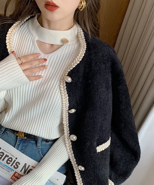 Lace Ladies(レースレディース)の「ボタン付き カットアウト リブ ニット プルオーバー(ニット/セーター・レディース・ホワイト/ブラック/アイボリー/ブラウン・FREE)」の14枚目の写真