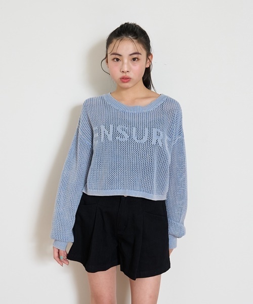 LOVETOXIC（ラブトキシック）の「【LTXC】【綿100％】ピグメントメッシュニット（ニット/セーター・キッズ・チャコール/エメラルド/ブルー・M:150cm/L:160cm/S:140cm）」の9枚目の写真