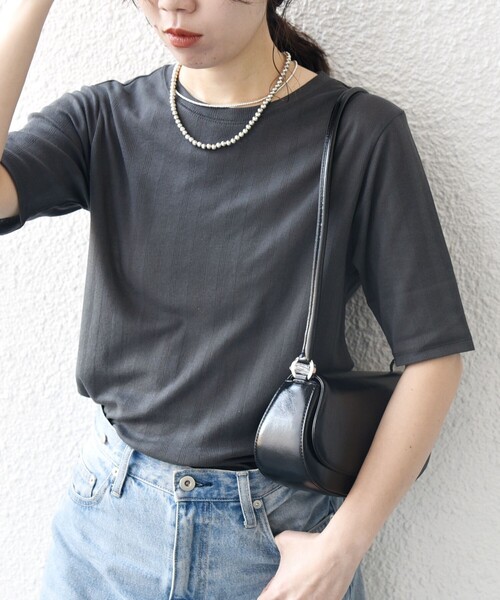 ハーフスリーブクルーネックスウェット 日本製ラフィー天竺（5.5オンス）ガゼットクルーネック ハーフ