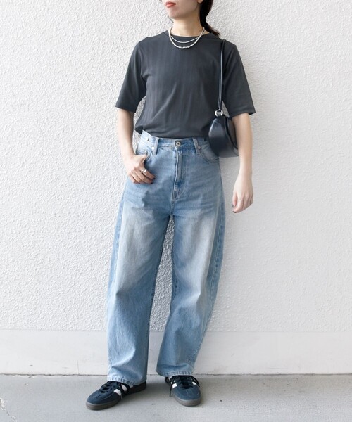 SHIPS any（シップス エニィ）の「SHIPS any:〈洗濯機可能〉シアー リブ ハーフ スリーブ クルーネック TEE（Tシャツ/カットソー・レディース・ホワイト/チャコールグレー/キャメル・ONE SIZE）」の9枚目の写真