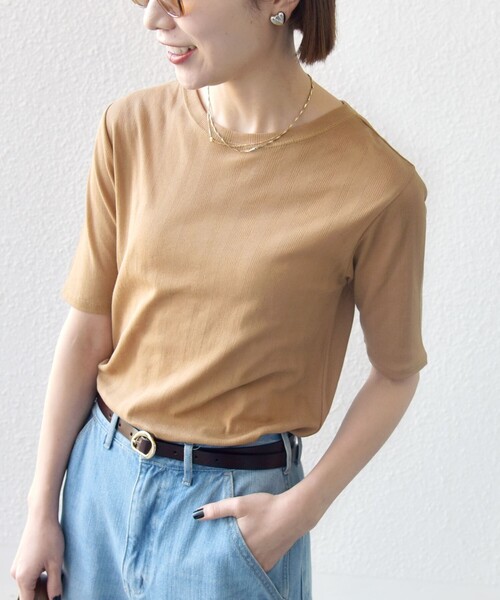 セール】SHIPS any:〈洗濯機可能〉シアー リブ ハーフ スリーブ