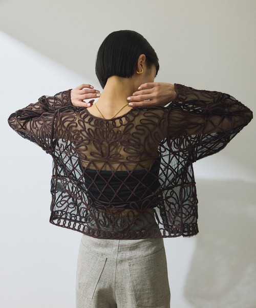 【美品】アダムエロペ　チュール刺繍カーディガン 再入荷・WEB限定・洗える】チュール刺繍カーディガン(505979054