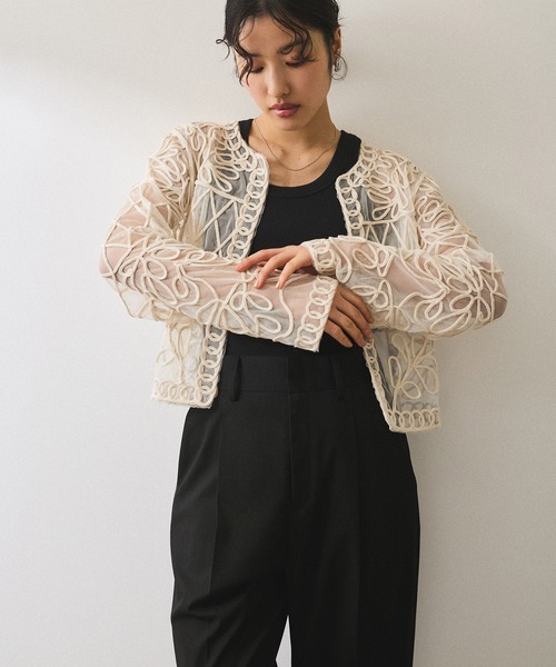 アダムエロペ　洗えるチュール刺繍カーディガン結婚式ドレス　美品 再入荷・WEB限定・洗える】チュール刺繍カーディガン(505979054