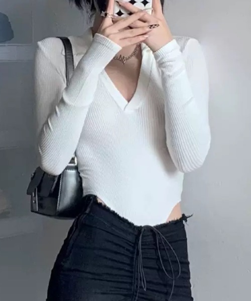 ampm（エーエムピーエム）の「ポロシャツリブボディスーツトップス（Tシャツ/カットソー・レディース・ホワイト/ブラウン/ブラック・M/S/L）」の8枚目の写真