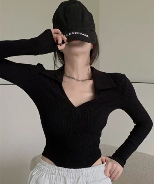 ampm（エーエムピーエム）の「ポロシャツリブボディスーツトップス（Tシャツ/カットソー・レディース・ホワイト/ブラウン/ブラック・M/S/L）」の16枚目の写真