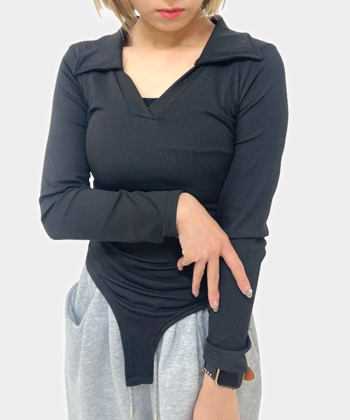 ampm（エーエムピーエム）の「ポロシャツリブボディスーツトップス（Tシャツ/カットソー・レディース・ホワイト/ブラウン/ブラック・M/S/L）」の21枚目の写真