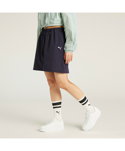 PUMA(プーマ)の「PUMA プーマ ウィメンズ ワードローブ ESS+ ショーツ(その他パンツ・レディース・ネイビー/オフホワイト・LARGE/SMALL/MEDIUM/X-LARGE)」の1枚目の写真