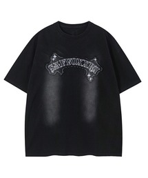 オーバーサイズユーズド加工刺繍ロゴTシャツ