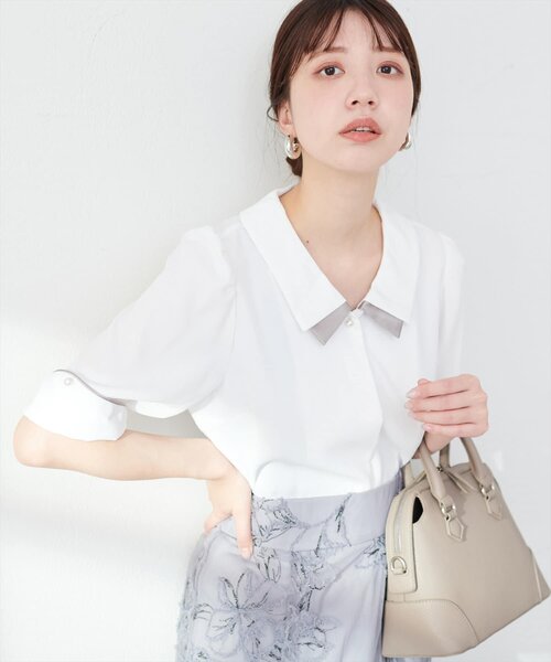 natural couture（ナチュラルクチュール）の「【WEB限定】osono配色重ね衿三角カフスブラウス（シャツ/ブラウス・レディース・サックスブルー/オフホワイト/ミント/ピンク/ネイビー/ドット・FREE）」の2枚目の写真