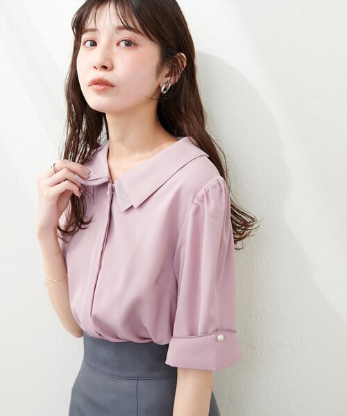 natural couture（ナチュラルクチュール）の「【WEB限定】osono配色重ね衿三角カフスブラウス（シャツ/ブラウス・レディース・サックスブルー/オフホワイト/ミント/ピンク/ネイビー/ドット・FREE）」の5枚目の写真