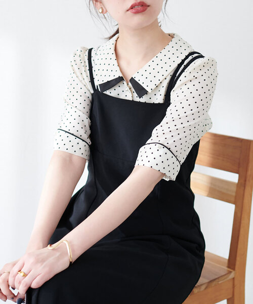 natural couture（ナチュラルクチュール）の「【WEB限定】osono配色重ね衿三角カフスブラウス（シャツ/ブラウス・レディース・サックスブルー/オフホワイト/ミント/ピンク/ネイビー/ドット・FREE）」の9枚目の写真