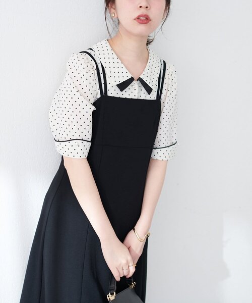 natural couture（ナチュラルクチュール）の「【WEB限定】osono配色重ね衿三角カフスブラウス（シャツ/ブラウス・レディース・サックスブルー/オフホワイト/ミント/ピンク/ネイビー/ドット・FREE）」の10枚目の写真