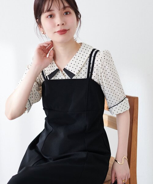 natural couture（ナチュラルクチュール）の「【WEB限定】osono配色重ね衿三角カフスブラウス（シャツ/ブラウス・レディース・サックスブルー/オフホワイト/ミント/ピンク/ネイビー/ドット・FREE）」の11枚目の写真