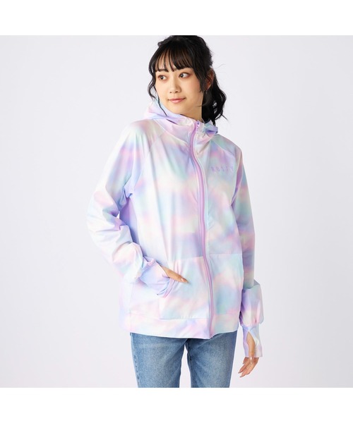RUSTY（ラスティ）の「RUSTY ラスティ ブランド ロゴ タイダイ ニコちゃん UVカット フルジップ 長袖 パーカー ラッシュガード（パーカー・レディース・ピンク/グリーン/パープル/ネイビー/ピンク系その他・M/L/LL）」の3枚目の写真