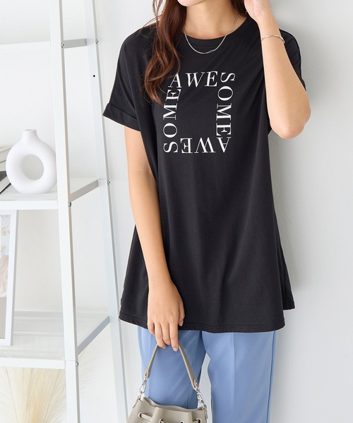 Viola e Viola(ヴィオラエヴィオラ)の「大人の華やかプリントチュニックTシャツ(チュニック・レディース・ブラック/チャコール/ホワイト・3L/LL/L/M)」の18枚目の写真