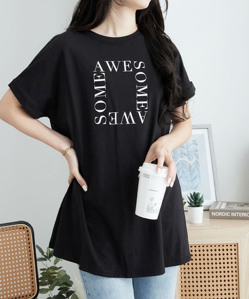 Viola e Viola(ヴィオラエヴィオラ)の「大人の華やかプリントチュニックTシャツ(チュニック・レディース・ブラック/チャコール/ホワイト・3L/LL/L/M)」の14枚目の写真