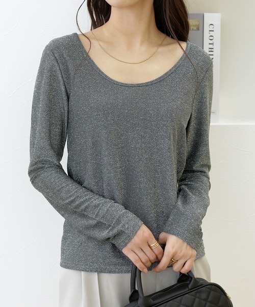 Aletta vita(アレッタビータ)の「2WAYラメプルオーバー(Tシャツ/カットソー・レディース・チャコール/ライトグレー・M)」の5枚目の写真