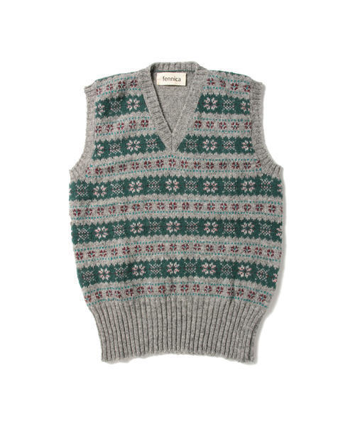 Jamieson's of Shetland(ジャミーソンズオブシェトランド)の「Jamieson's Knitwear × fennica / <Men's>Fair isle long rib V-vest 2015AW(ベスト・メンズ・イエロー系その他/ネイビー・40/38)」の16枚目の写真
