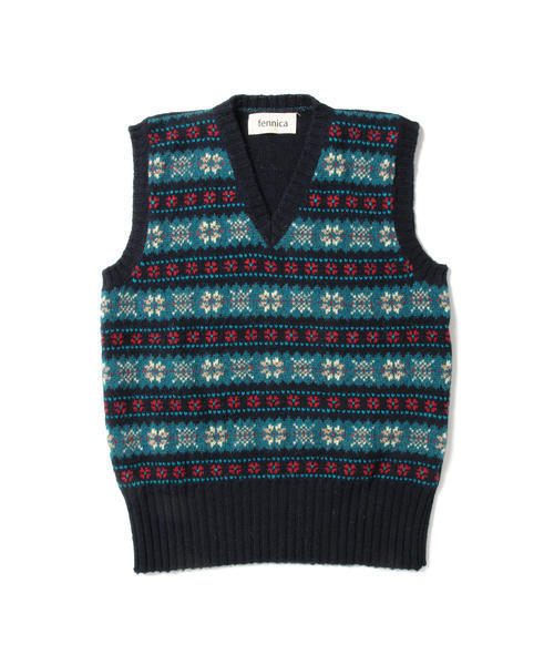 Jamieson's of Shetland(ジャミーソンズオブシェトランド)の「Jamieson's Knitwear × fennica / <Men's>Fair isle long rib V-vest 2015AW(ベスト・メンズ・イエロー系その他/ネイビー・40/38)」の10枚目の写真