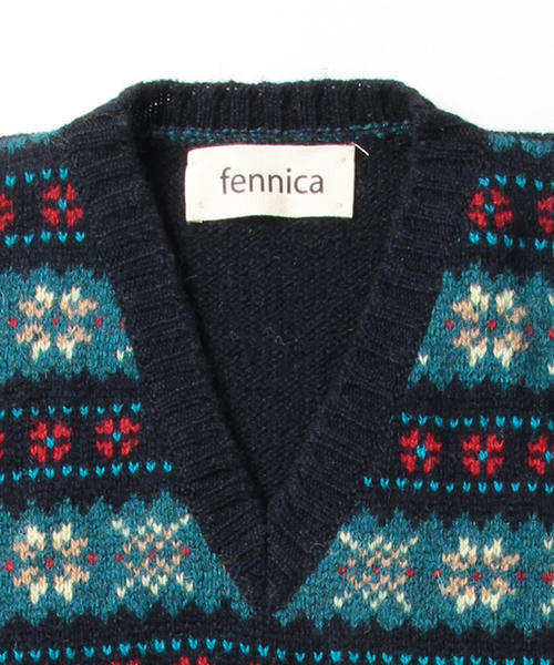 Jamieson's of Shetland(ジャミーソンズオブシェトランド)の「Jamieson's Knitwear × fennica / <Men's>Fair isle long rib V-vest 2015AW(ベスト・メンズ・イエロー系その他/ネイビー・40/38)」の13枚目の写真