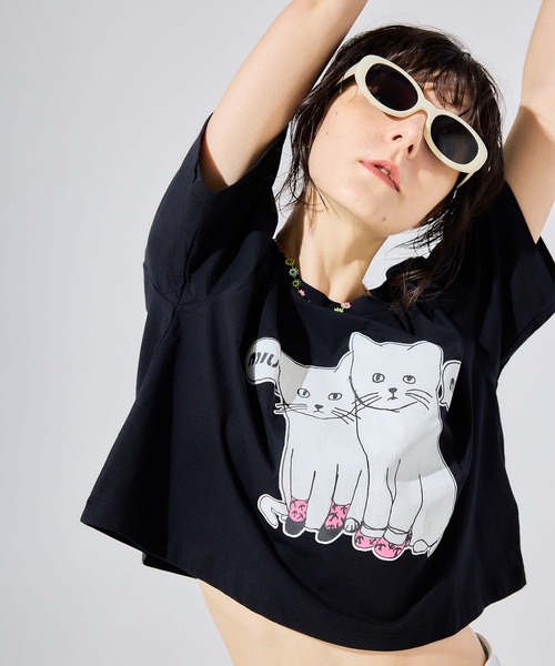 BLACK SCORE】MIU MIU CATS CROPPED T（Tシャツ/カットソー