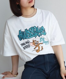 【Tom & Jerry/トム & ジェリー】 アートワークデザイン 総刺繍 半袖クルーネックTシャツ