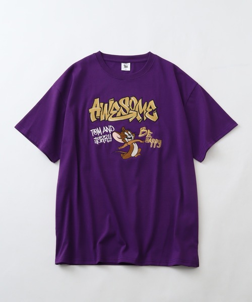 Tom&Jerry(トムアンドジェリー)の「【Tom & Jerry/トム & ジェリー】 アートワークデザイン 総刺繍 半袖クルーネックTシャツ(Tシャツ/カットソー・レディース・パープル/スミクロ/オフホワイト/杢グレー・M/L)」の15枚目の写真