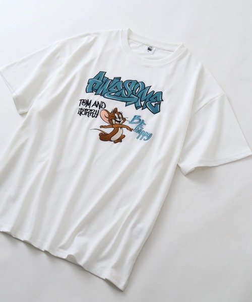 Tom&Jerry(トムアンドジェリー)の「【Tom & Jerry/トム & ジェリー】 アートワークデザイン 総刺繍 半袖クルーネックTシャツ(Tシャツ/カットソー・レディース・パープル/スミクロ/オフホワイト/杢グレー・M/L)」の21枚目の写真