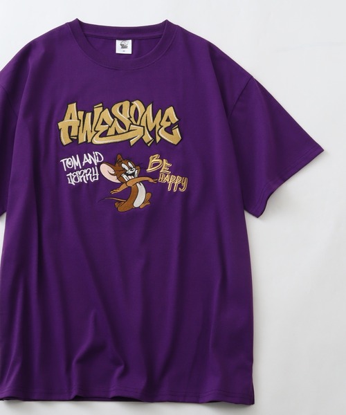 Tom&Jerry(トムアンドジェリー)の「【Tom & Jerry/トム & ジェリー】 アートワークデザイン 総刺繍 半袖クルーネックTシャツ(Tシャツ/カットソー・レディース・パープル/スミクロ/オフホワイト/杢グレー・M/L)」の7枚目の写真