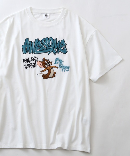 Tom&Jerry(トムアンドジェリー)の「【Tom & Jerry/トム & ジェリー】 アートワークデザイン 総刺繍 半袖クルーネックTシャツ(Tシャツ/カットソー・レディース・パープル/スミクロ/オフホワイト/杢グレー・M/L)」の6枚目の写真