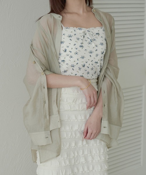 Ambre Neige(アンブルネージュ)の「sleeve slit sheer button shirt / 袖スリットシアーボタンシャツ(シャツ/ブラウス・レディース・アイボリー/ピンクベージュ/ブルー系その他/ライトグリーン・FREE)」の2枚目の写真