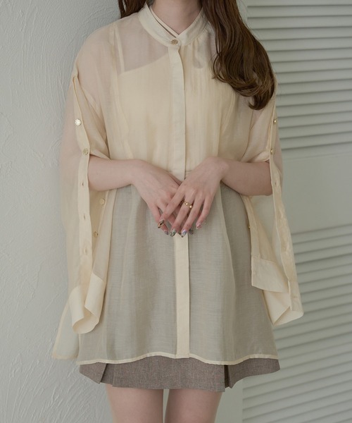 Ambre Neige(アンブルネージュ)の「sleeve slit sheer button shirt / 袖スリットシアーボタンシャツ(シャツ/ブラウス・レディース・アイボリー/ピンクベージュ/ブルー系その他/ライトグリーン・FREE)」の8枚目の写真