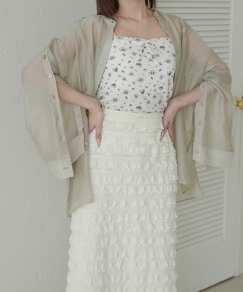 Ambre Neige(アンブルネージュ)の「sleeve slit sheer button shirt / 袖スリットシアーボタンシャツ(シャツ/ブラウス・レディース・アイボリー/ピンクベージュ/ブルー系その他/ライトグリーン・FREE)」の14枚目の写真