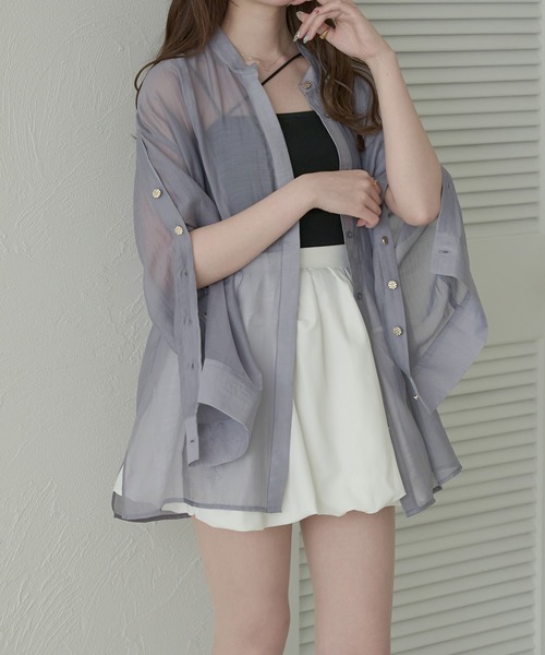 Ambre Neige(アンブルネージュ)の「sleeve slit sheer button shirt / 袖スリットシアーボタンシャツ(シャツ/ブラウス・レディース・アイボリー/ピンクベージュ/ブルー系その他/ライトグリーン・FREE)」の19枚目の写真