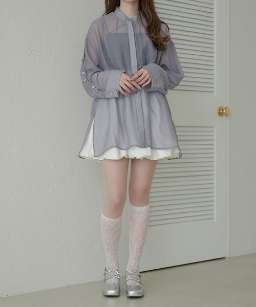 Ambre Neige(アンブルネージュ)の「sleeve slit sheer button shirt / 袖スリットシアーボタンシャツ(シャツ/ブラウス・レディース・アイボリー/ピンクベージュ/ブルー系その他/ライトグリーン・FREE)」の22枚目の写真