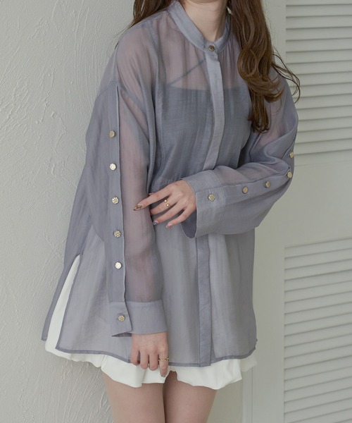 Ambre Neige(アンブルネージュ)の「sleeve slit sheer button shirt / 袖スリットシアーボタンシャツ(シャツ/ブラウス・レディース・アイボリー/ピンクベージュ/ブルー系その他/ライトグリーン・FREE)」の17枚目の写真