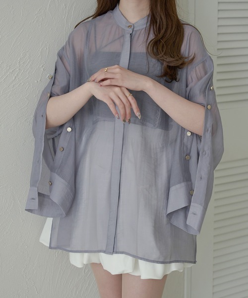 Ambre Neige(アンブルネージュ)の「sleeve slit sheer button shirt / 袖スリットシアーボタンシャツ(シャツ/ブラウス・レディース・アイボリー/ピンクベージュ/ブルー系その他/ライトグリーン・FREE)」の18枚目の写真