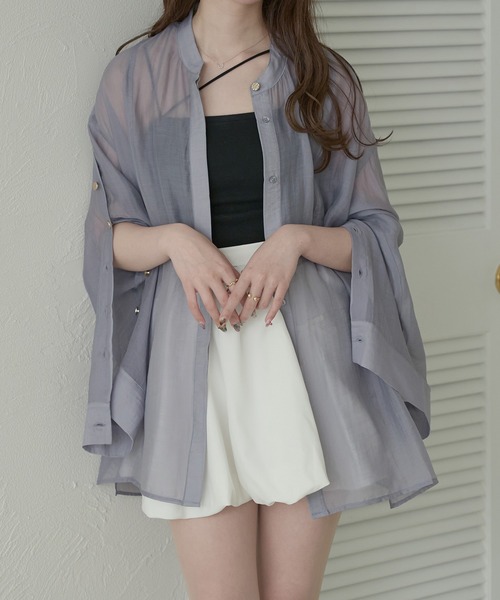 Ambre Neige(アンブルネージュ)の「sleeve slit sheer button shirt / 袖スリットシアーボタンシャツ(シャツ/ブラウス・レディース・アイボリー/ピンクベージュ/ブルー系その他/ライトグリーン・FREE)」の20枚目の写真